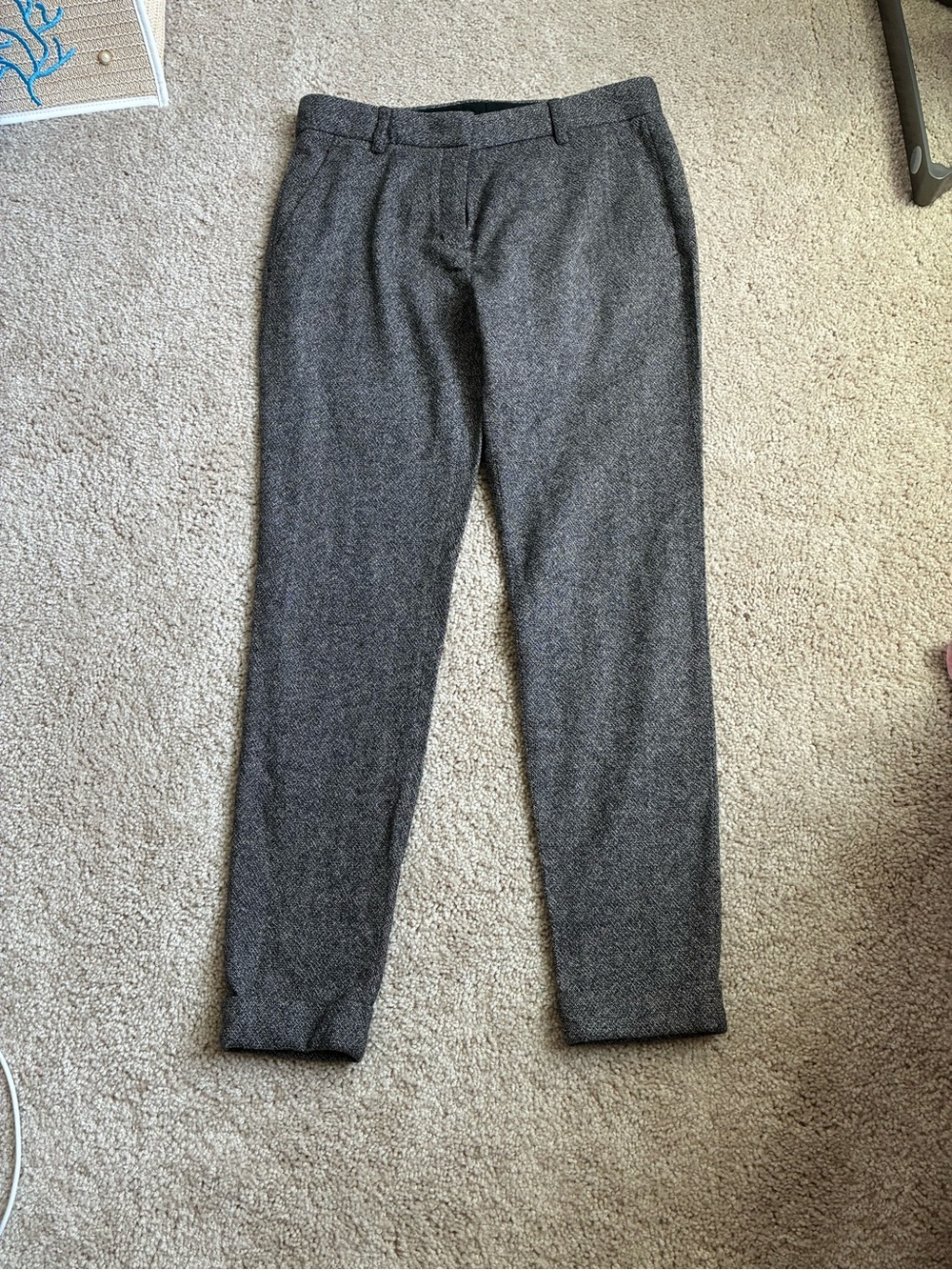 Burberry Brit Gray Tweed Herringbone Cuffed Tailored Trousers Pants